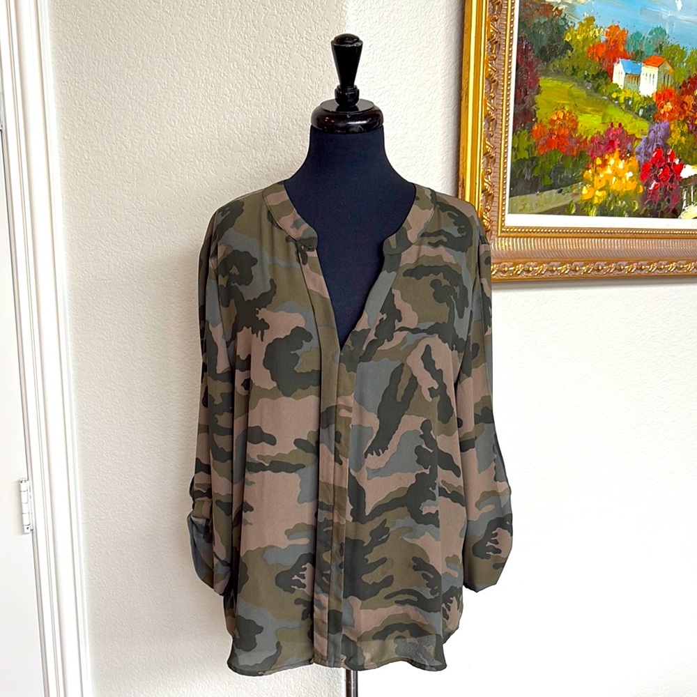 Camouflage Button-Up Blouse